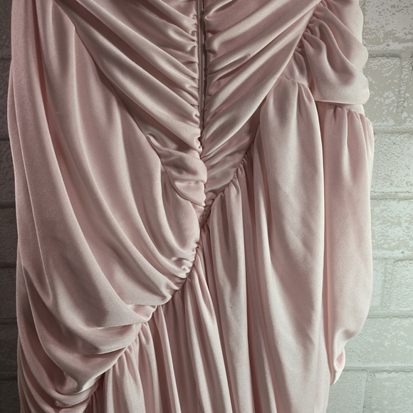 80s Vintage Prom Dress Satin Pink Lace Bodice Sleeveless Ruched Union Made Small - Picture 11 of 16